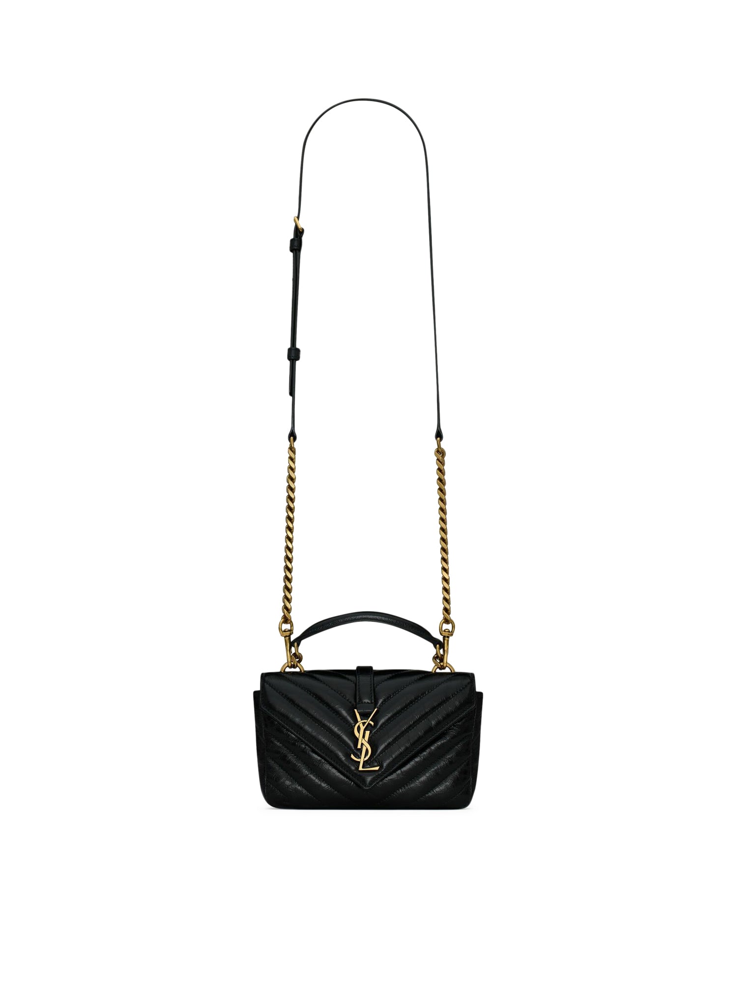 COLLEGE MINI CHAIN BAG IN SHINY CRAQUELÉ LEATHER SAINT LAURENT – Гарантія оригінальності – вид 6