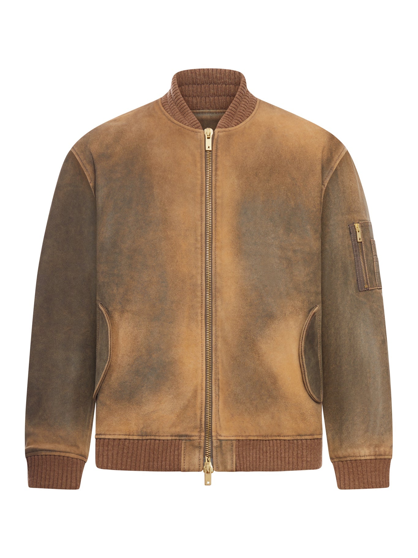 BROWN LEATHER JACKET WITH LIVED-IN EFFECT GOLDEN GOOSE – Гарантія оригінальності – боковий вид