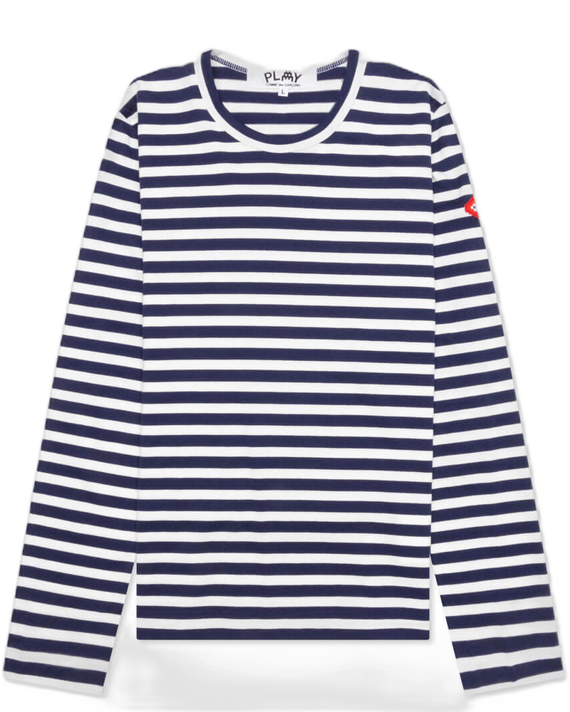 Comme des Garcons PLAY x the Artist Invader Women's Striped L/S Tee - Blue/White - COMME DES GARCONS (Background Removed)