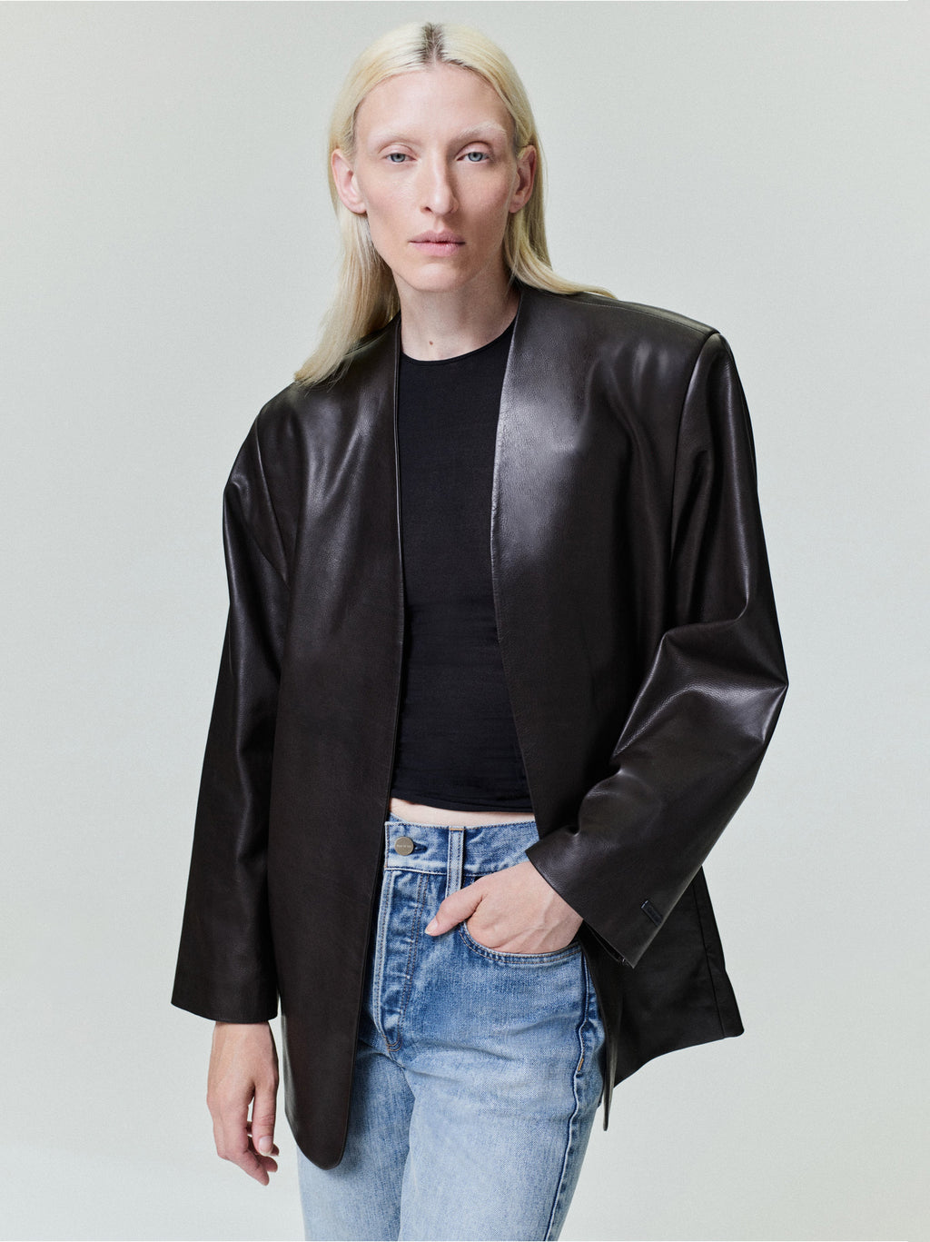 Womens Leather Collarless Jacket Fear of god оригінал – Купити в Україні – боковий вид