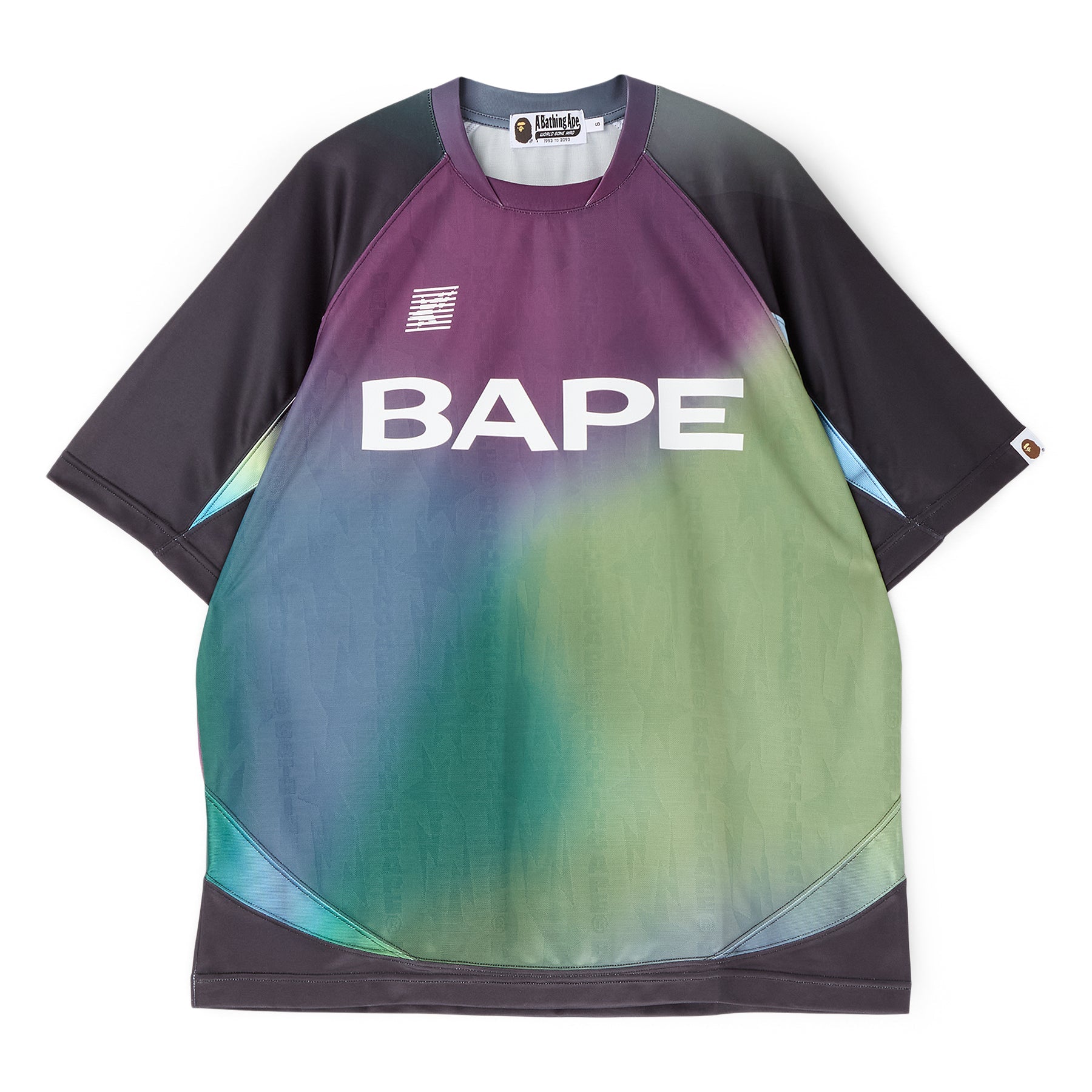 Оригінальна Tie Dye Sta Stripe Pattern Relaxed Fit Football Jersey Tee M A bathing ape – боковий вид