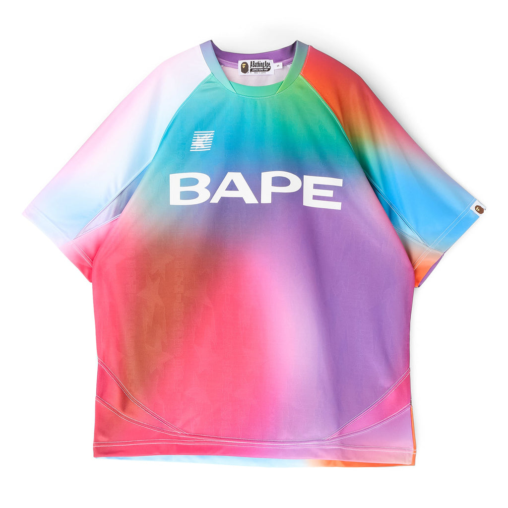 Оригінальна Tie Dye Sta Stripe Pattern Relaxed Fit Football Jersey Tee M A bathing ape – боковий вид