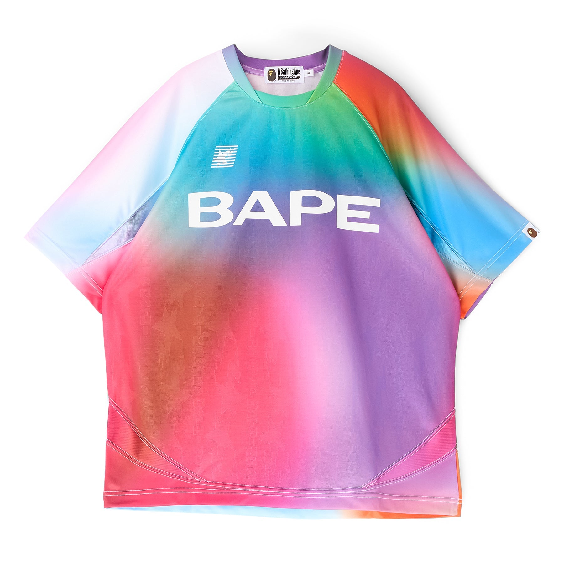 Оригінальна Tie Dye Sta Stripe Pattern Relaxed Fit Football Jersey Tee M A bathing ape – боковий вид