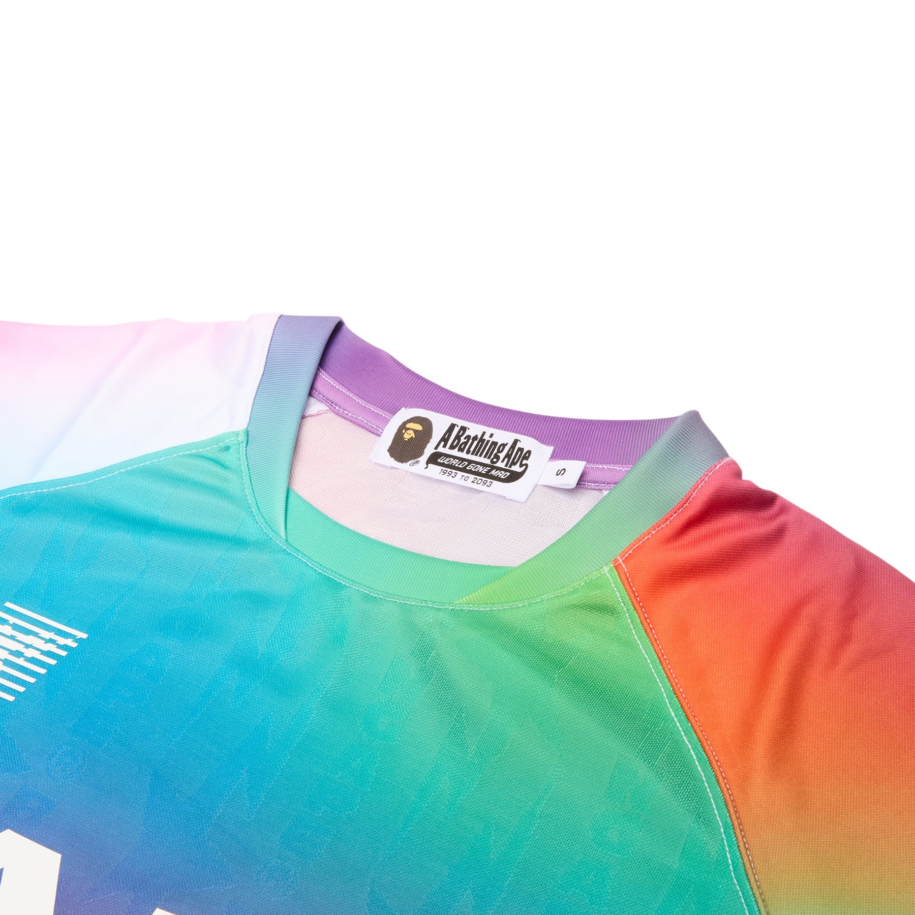 Оригінальна Tie Dye Sta Stripe Pattern Relaxed Fit Football Jersey Tee M A bathing ape – детальний вид