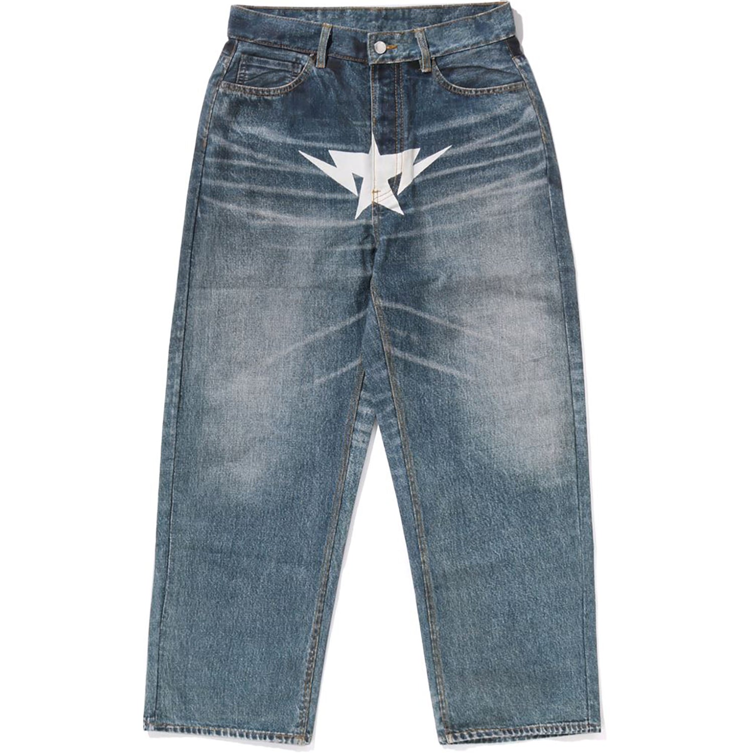 Оригінальна Fake Print Sta Loose Fit Denim Pants Mens A bathing ape – боковий вид