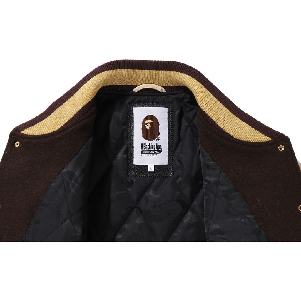 Оригінальна Line Camo Multi Logo Wool Varsity Jacket Mens A bathing ape – вид ззаду