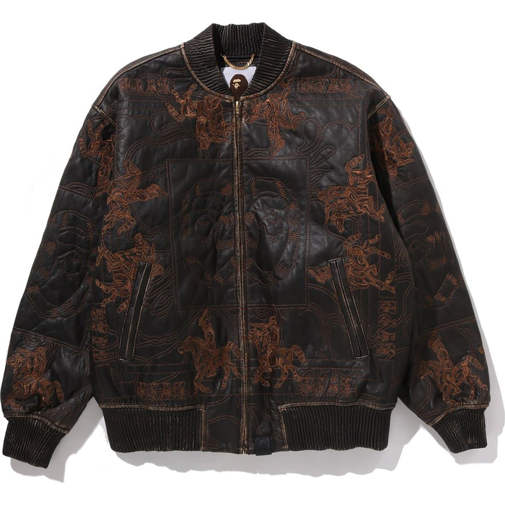 Multi Logo Quilted Leather Bomber Jacket Mens A bathing ape – Гарантія оригінальності – боковий вид