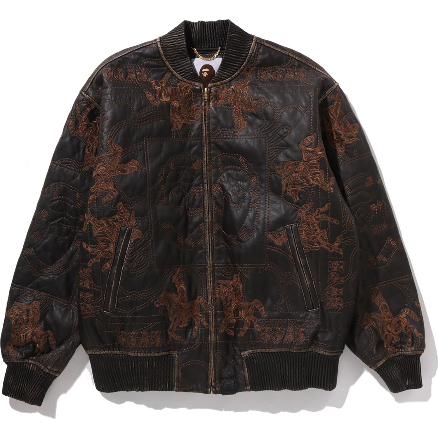 Multi Logo Quilted Leather Bomber Jacket Mens A bathing ape – Гарантія оригінальності – боковий вид