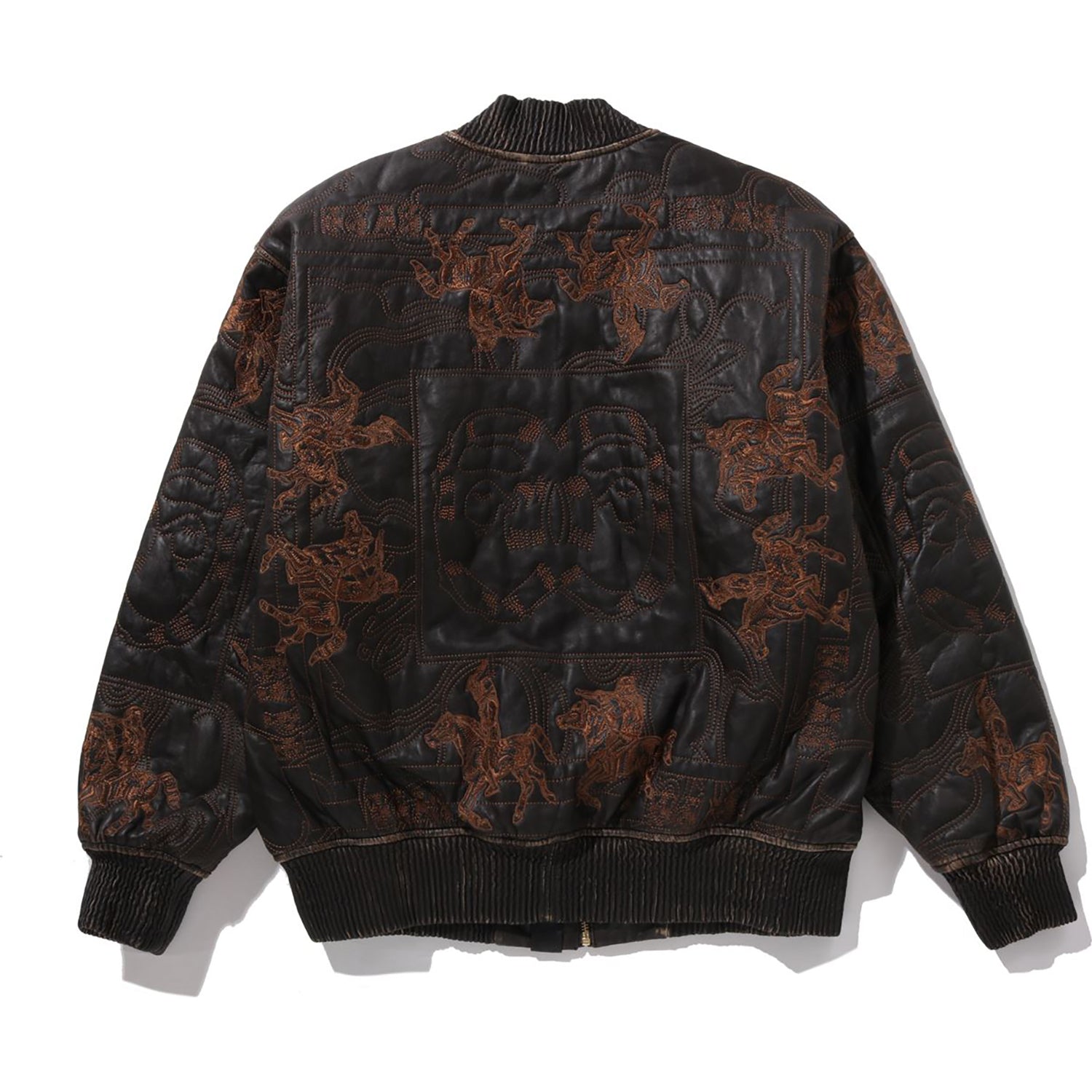 Multi Logo Quilted Leather Bomber Jacket Mens A bathing ape – Гарантія оригінальності – вид ззаду