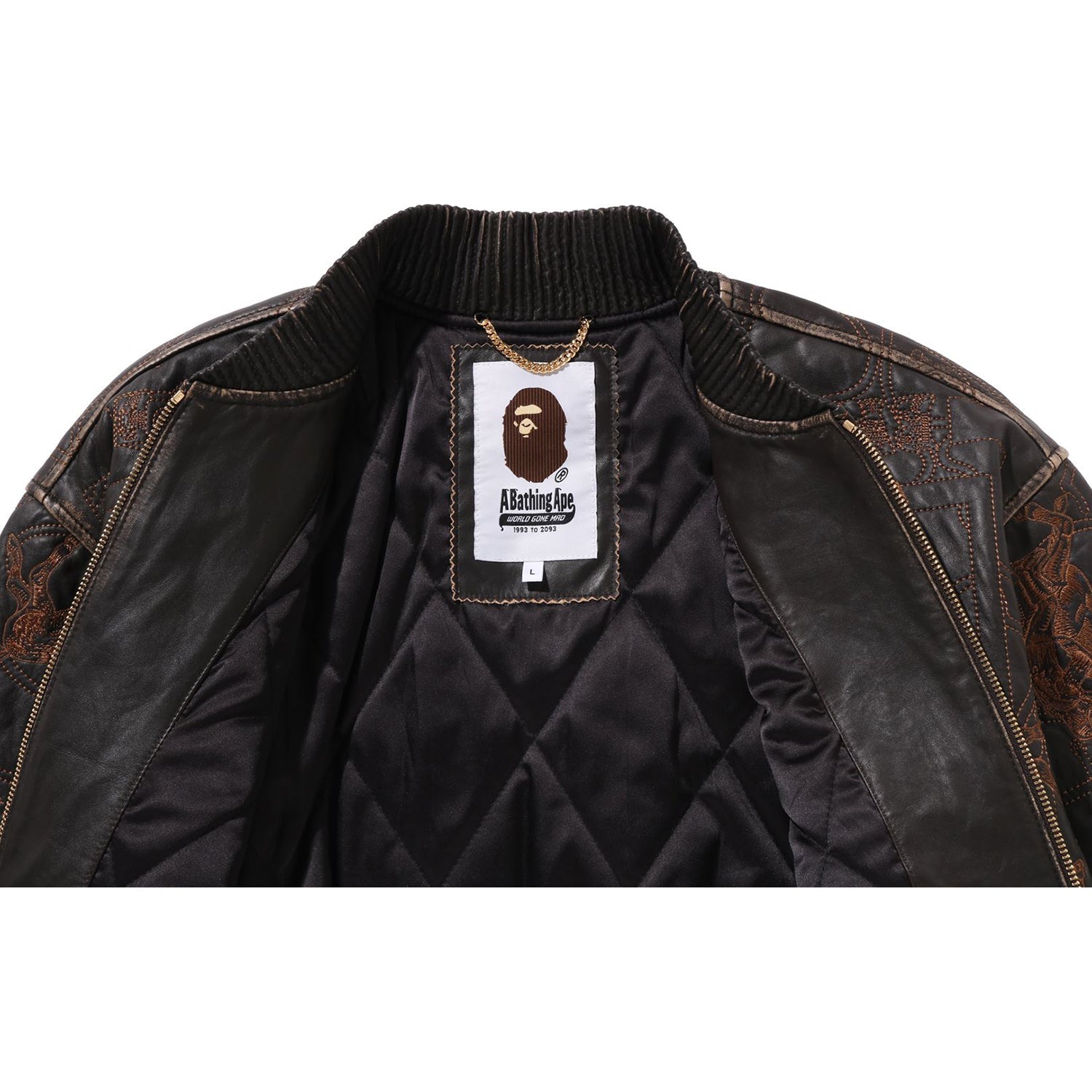 Multi Logo Quilted Leather Bomber Jacket Mens A bathing ape – Гарантія оригінальності – детальний вид