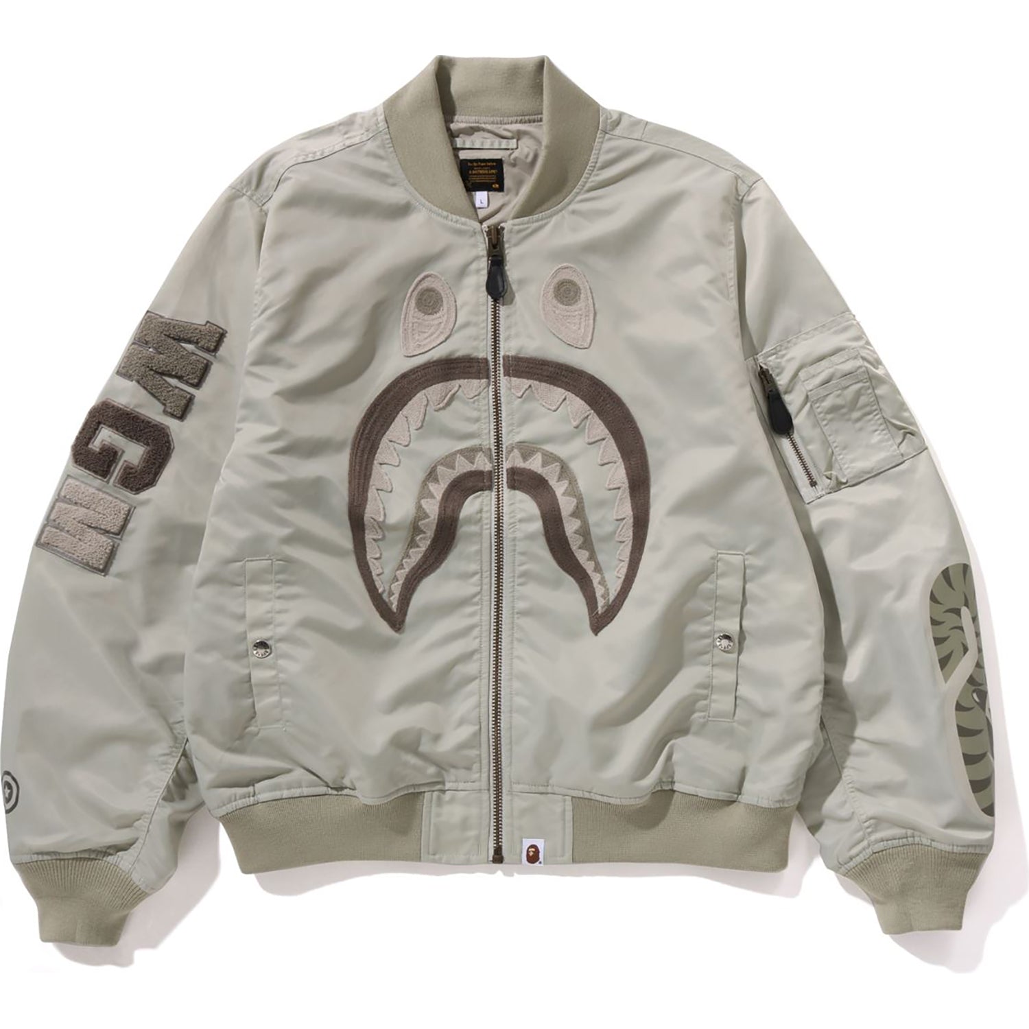 Tonal Chain Stitch Shark Bomber Jacket Mens A bathing ape – Гарантія оригінальності – боковий вид