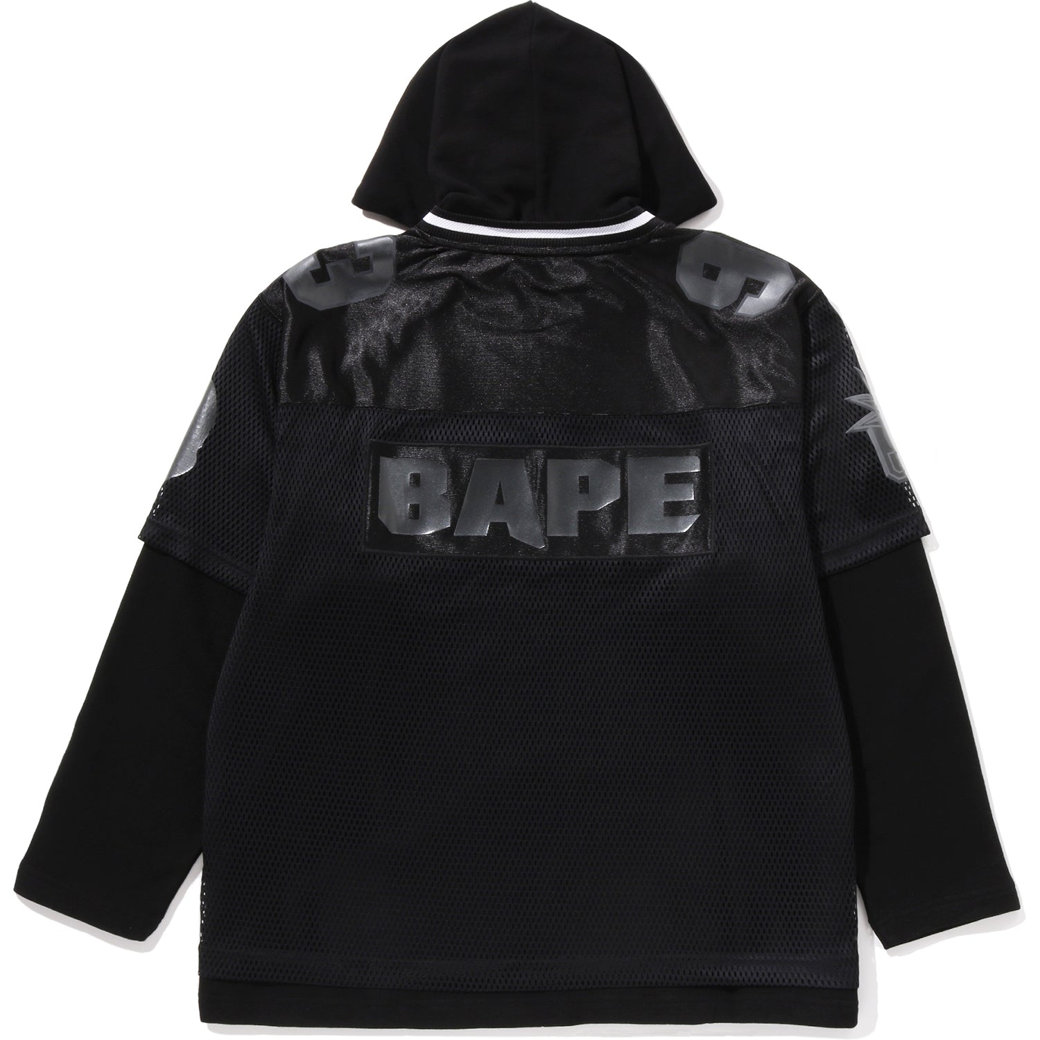 Оригінальна Us Black Friday Mesh Layered Relaxed Fit Pullover Hoodie Mens A bathing ape – вид ззаду