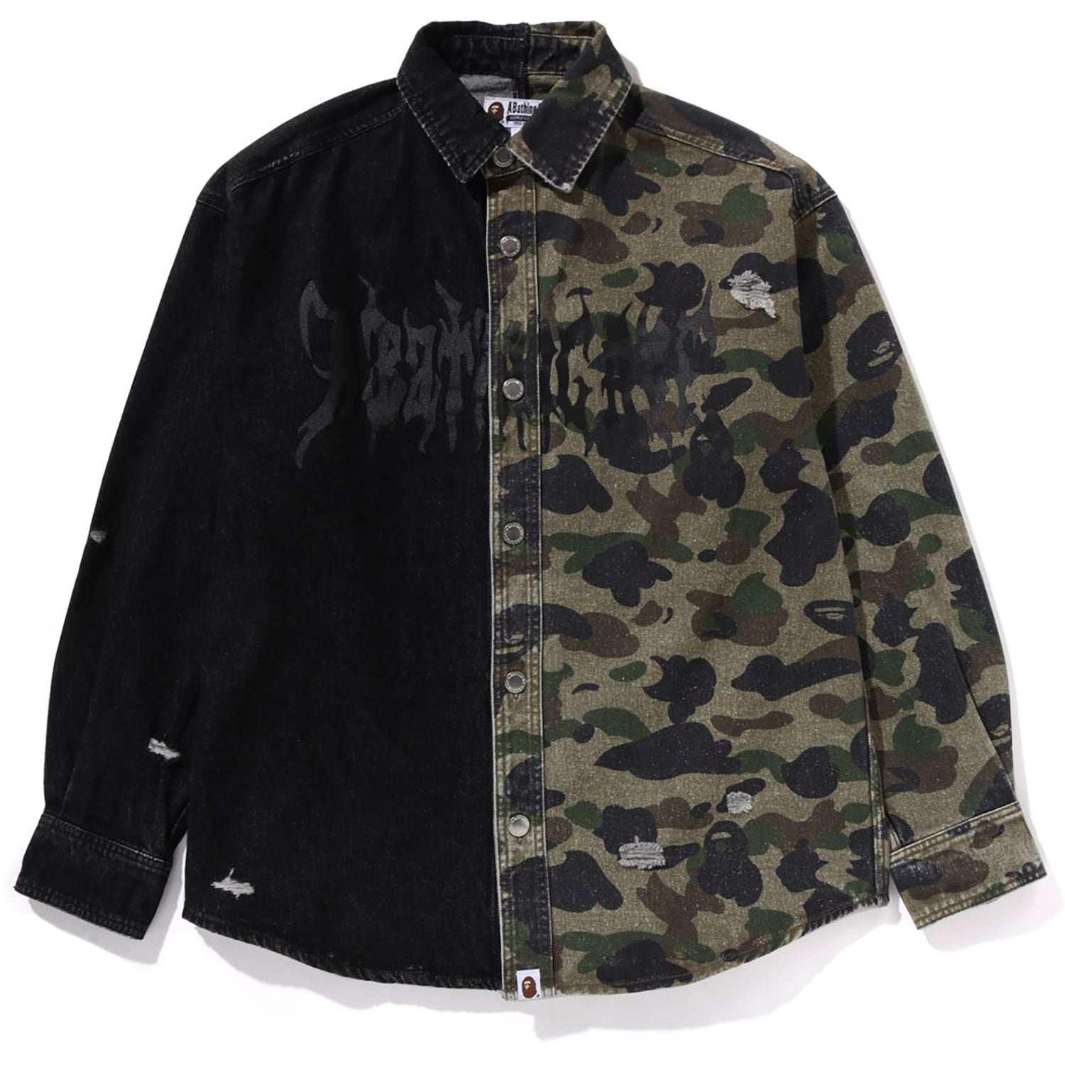 1st Camo Blocking Destoryed Heavy Wash Logo Ls Shirt Mens A bathing ape оригінал – Купити в Україні – боковий вид