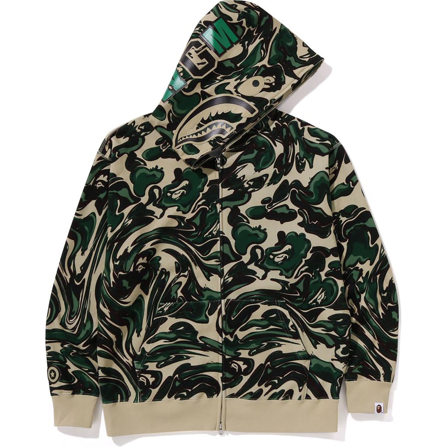 Оригінальна Marbling Camo Shark Relaxed Fit Full Zip Hoodie Mens A bathing ape – вид ззаду