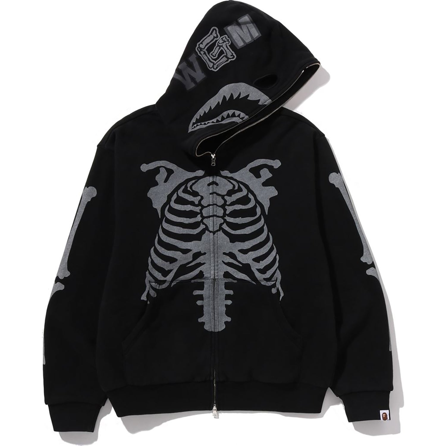 Skeleton Shark Heavy Washed Cropped Fit Full Zip Hoodie Mens A bathing ape оригінал – Купити в Україні – боковий вид
