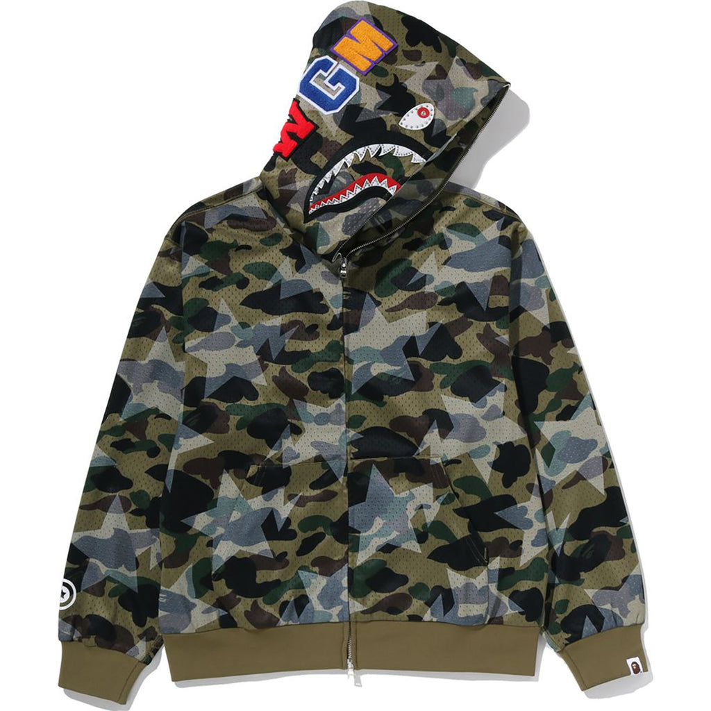 Sta Over Print 1st Camo Mesh Shark Cropped Fit Full Zip Hoodie Mens A bathing ape – Гарантія оригінальності – боковий вид