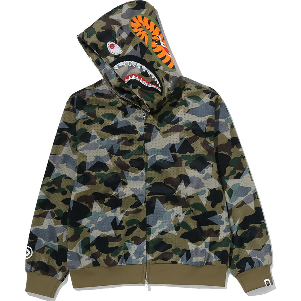 Sta Over Print 1st Camo Mesh Shark Cropped Fit Full Zip Hoodie Mens A bathing ape – Гарантія оригінальності – вид ззаду