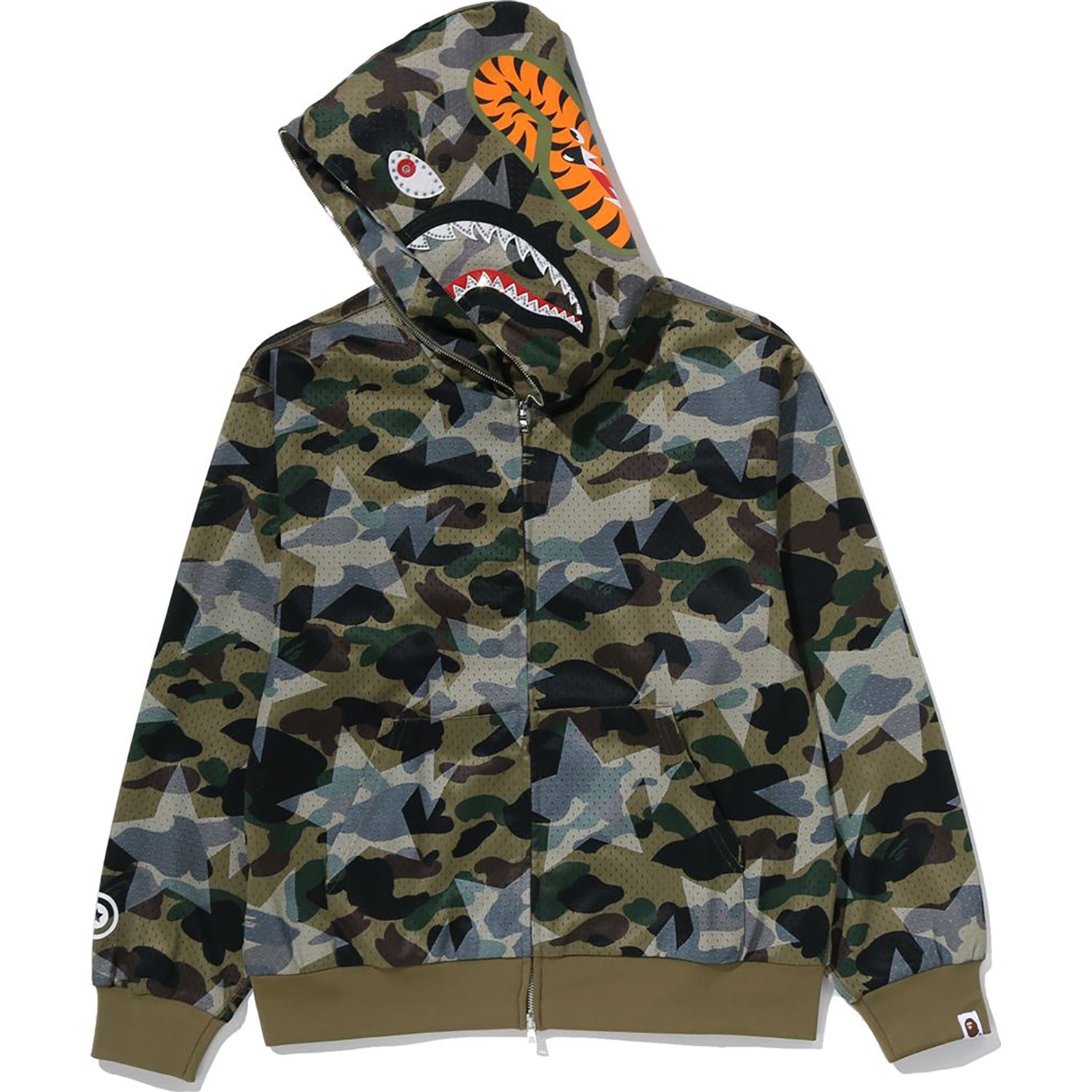 Sta Over Print 1st Camo Mesh Shark Cropped Fit Full Zip Hoodie Mens A bathing ape – Гарантія оригінальності – вид ззаду