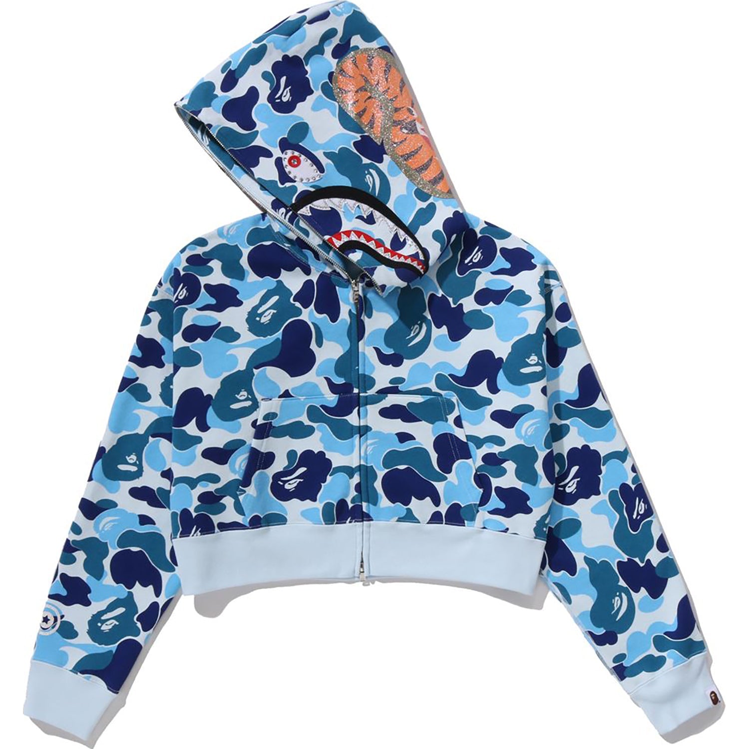 Оригінальна Abc Camo Crystal Stone Shark Cropped Full Zip Hoodie Ladies A bathing ape – детальний вид