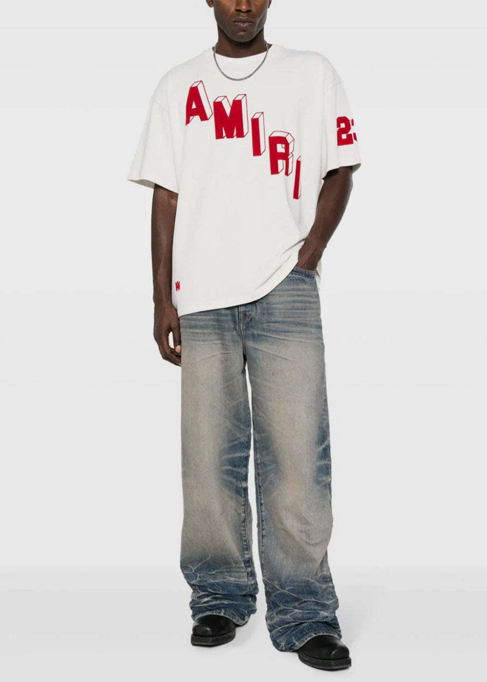 White Flocked Hockey Skater T-Shirt Amiri – Гарантія оригінальності – вид ззаду