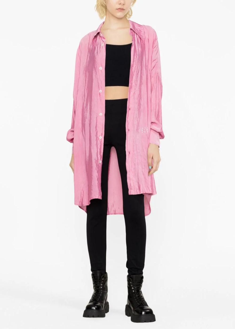 Оригінальна Pink Logo-Print Long Shirt Maison margiela – вид ззаду