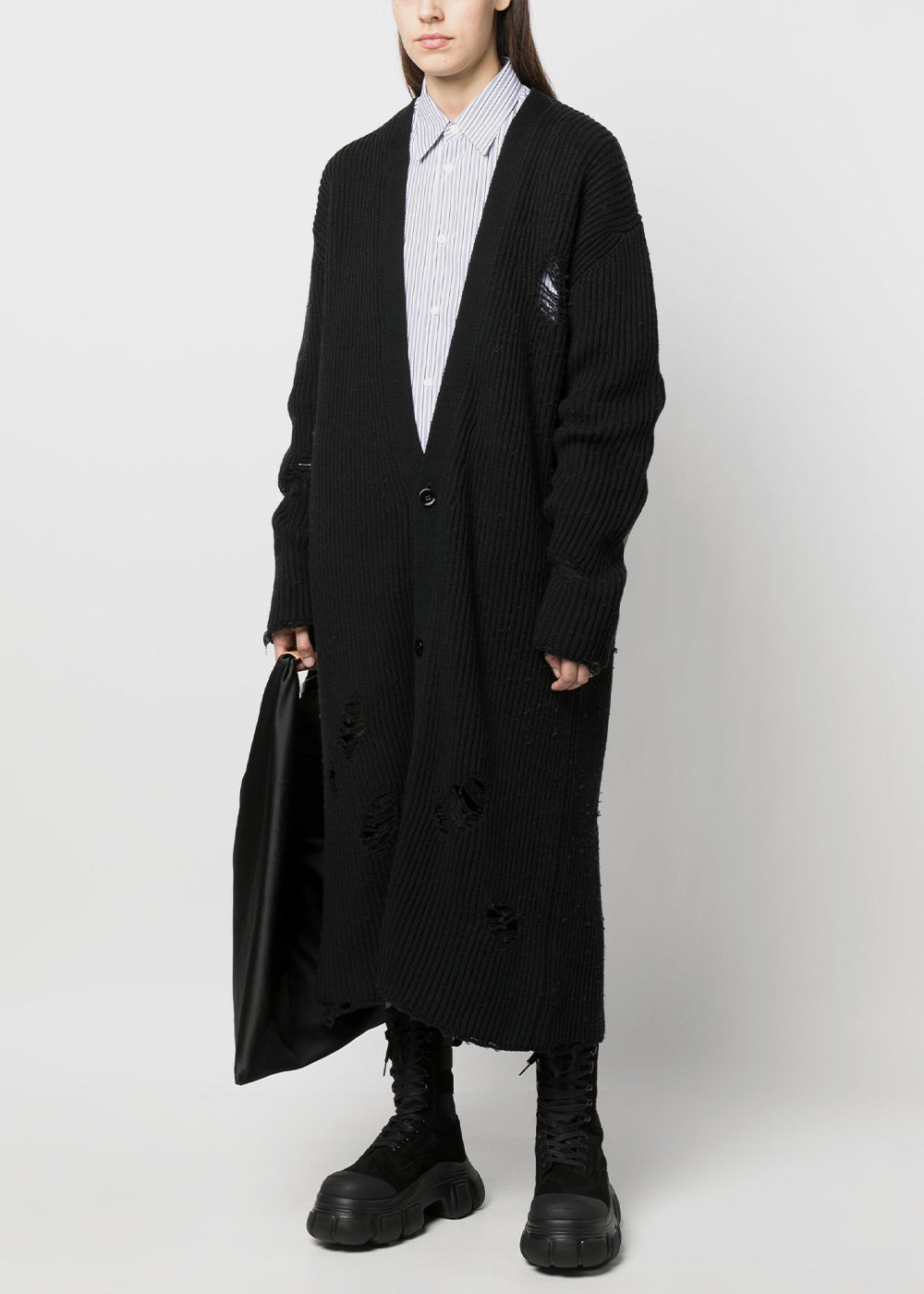 Оригінальна Black Distressed Knitted Cardi-Coat Maison margiela – вид ззаду