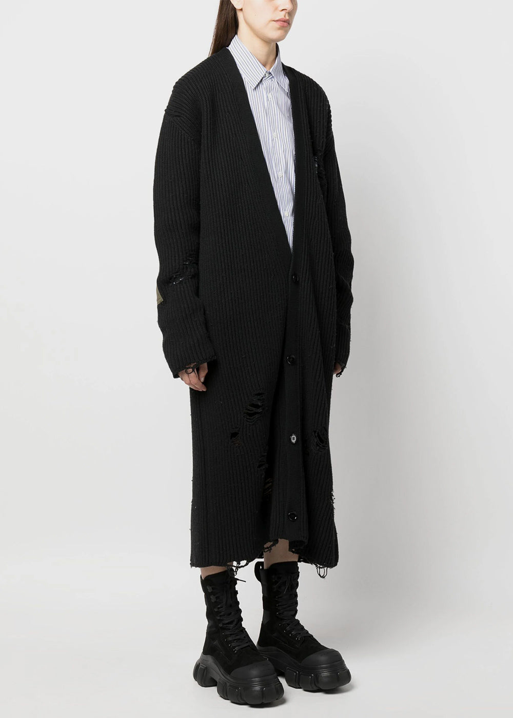 Оригінальна Black Distressed Knitted Cardi-Coat Maison margiela – детальний вид
