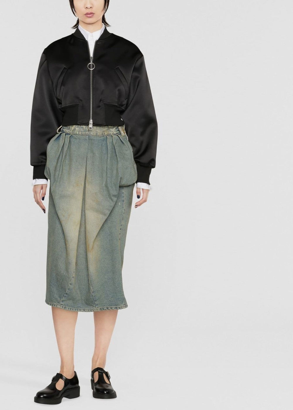 Оригінальна Dirty Blue Pleated Denim MIDI Skirt Maison margiela – вид ззаду