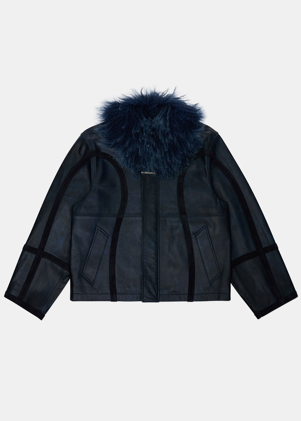 Оригінальна Blue Faux-Fur Collar Leather Jacket Ader error – боковий вид