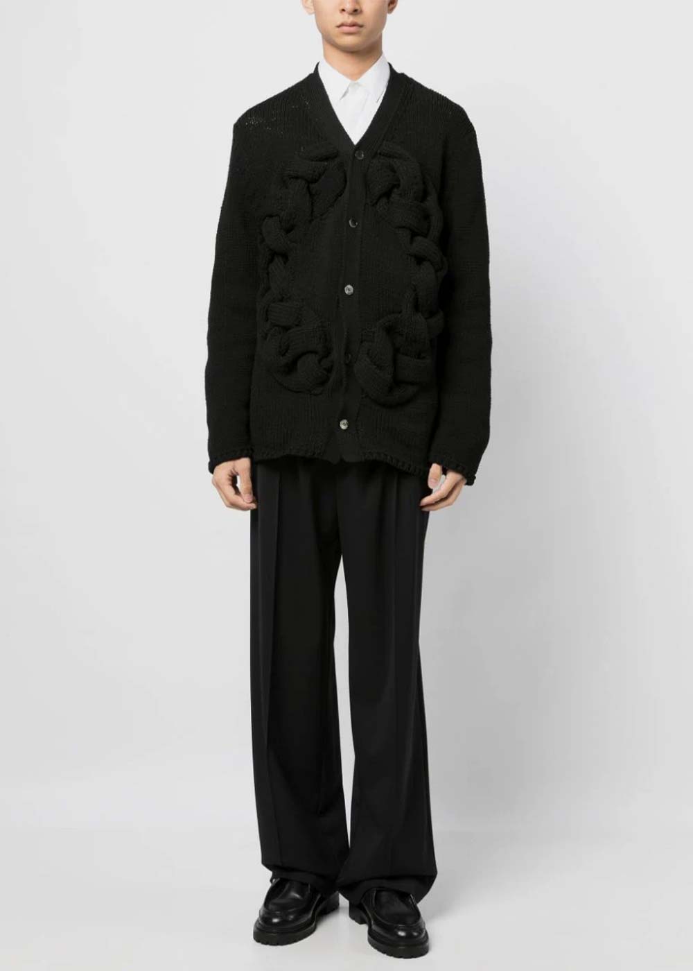 Black Braided-Band V-Neck Cardigan Comme des garcons оригінал – Купити в Україні – збільшений вид