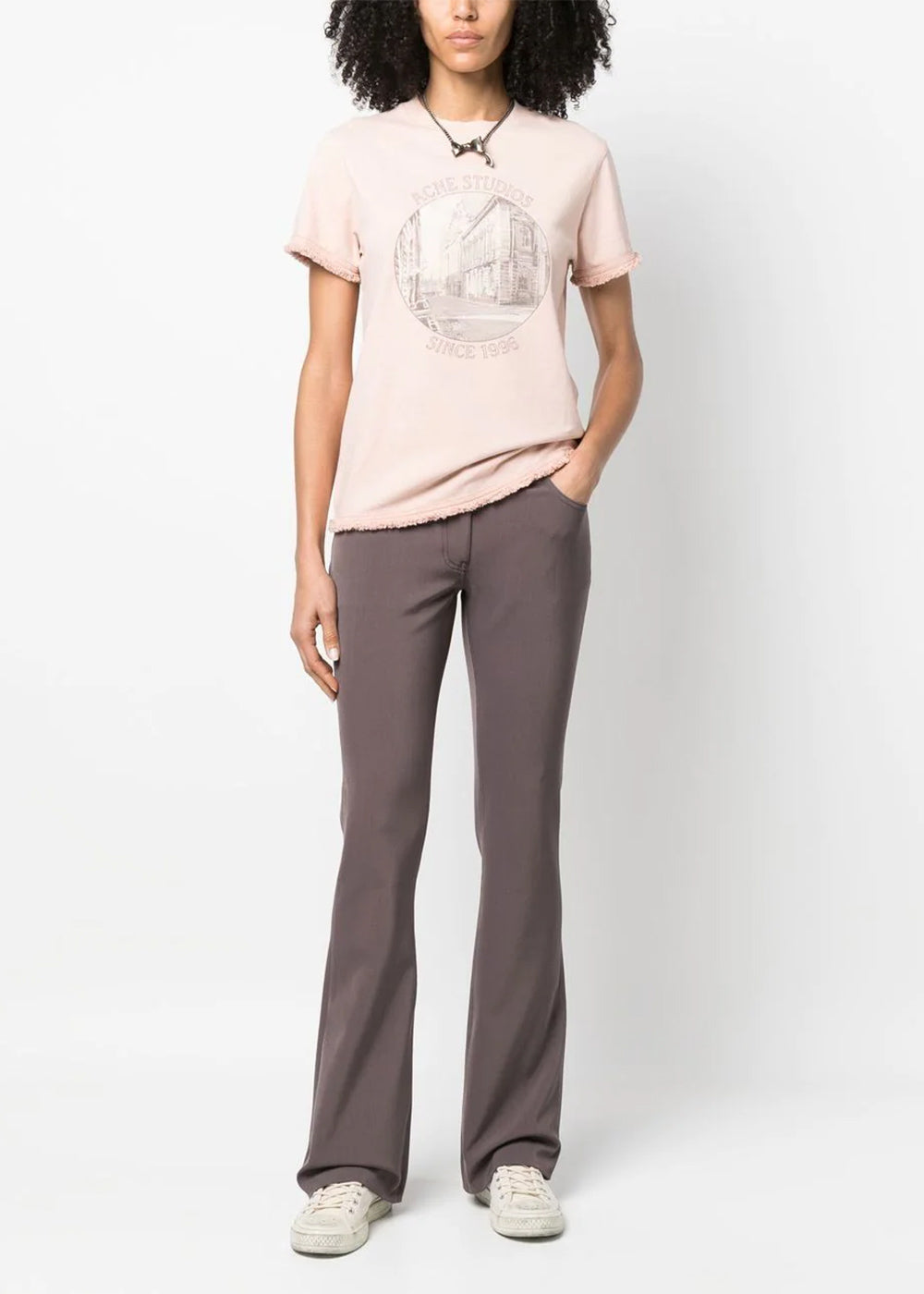 Оригінальна Dove Purple Low-Rise Flared Trousers Acne studios – вид ззаду