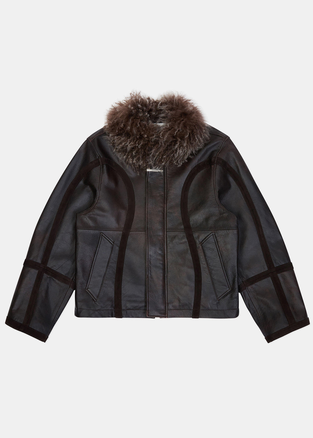 Brown Faux-Fur Collar Leather Jacket Ader error оригінал – Купити в Україні – боковий вид