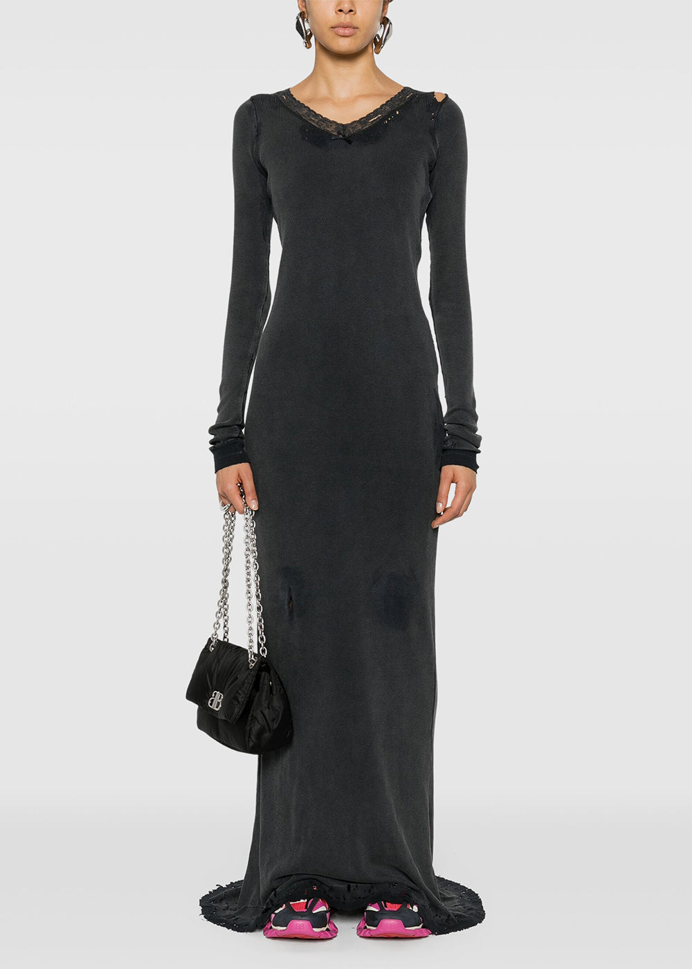 Black Distressed Maxi Dress Balenciaga оригінал – Купити в Україні – вид ззаду