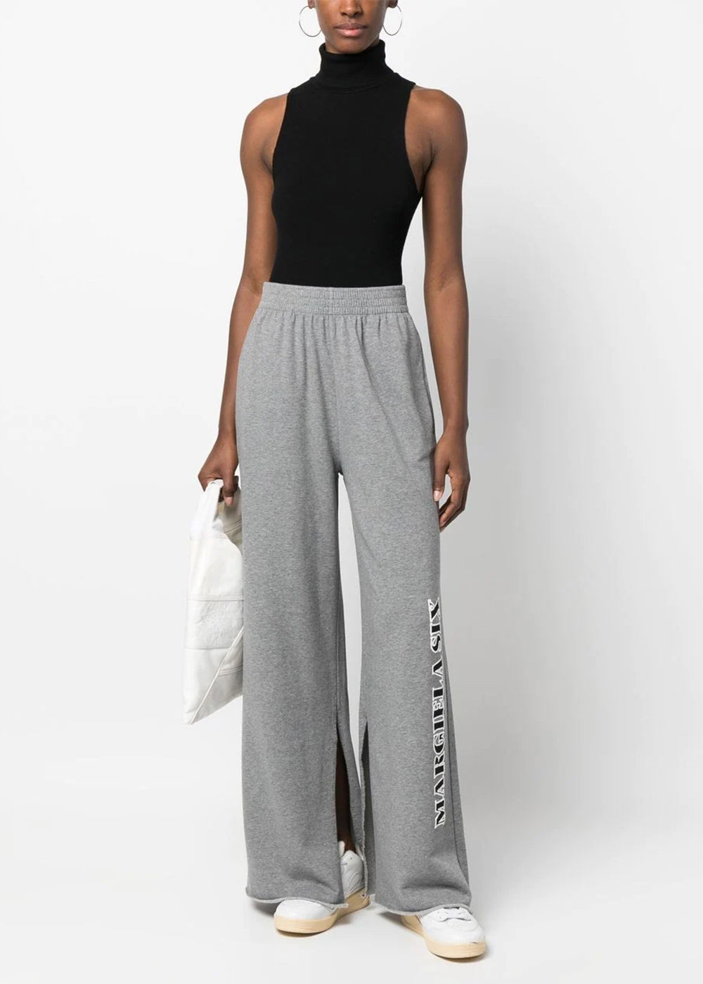Оригінальна Grey Logo-Print Wide-Leg Trousers Maison margiela – вид ззаду