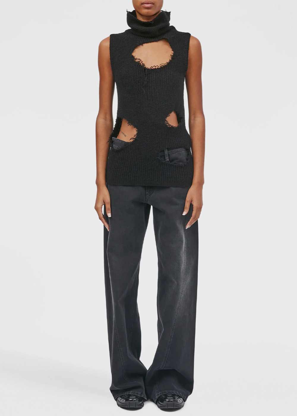 Black Distressed Sleeveless Jumper Maison margiela – Гарантія оригінальності – вид ззаду