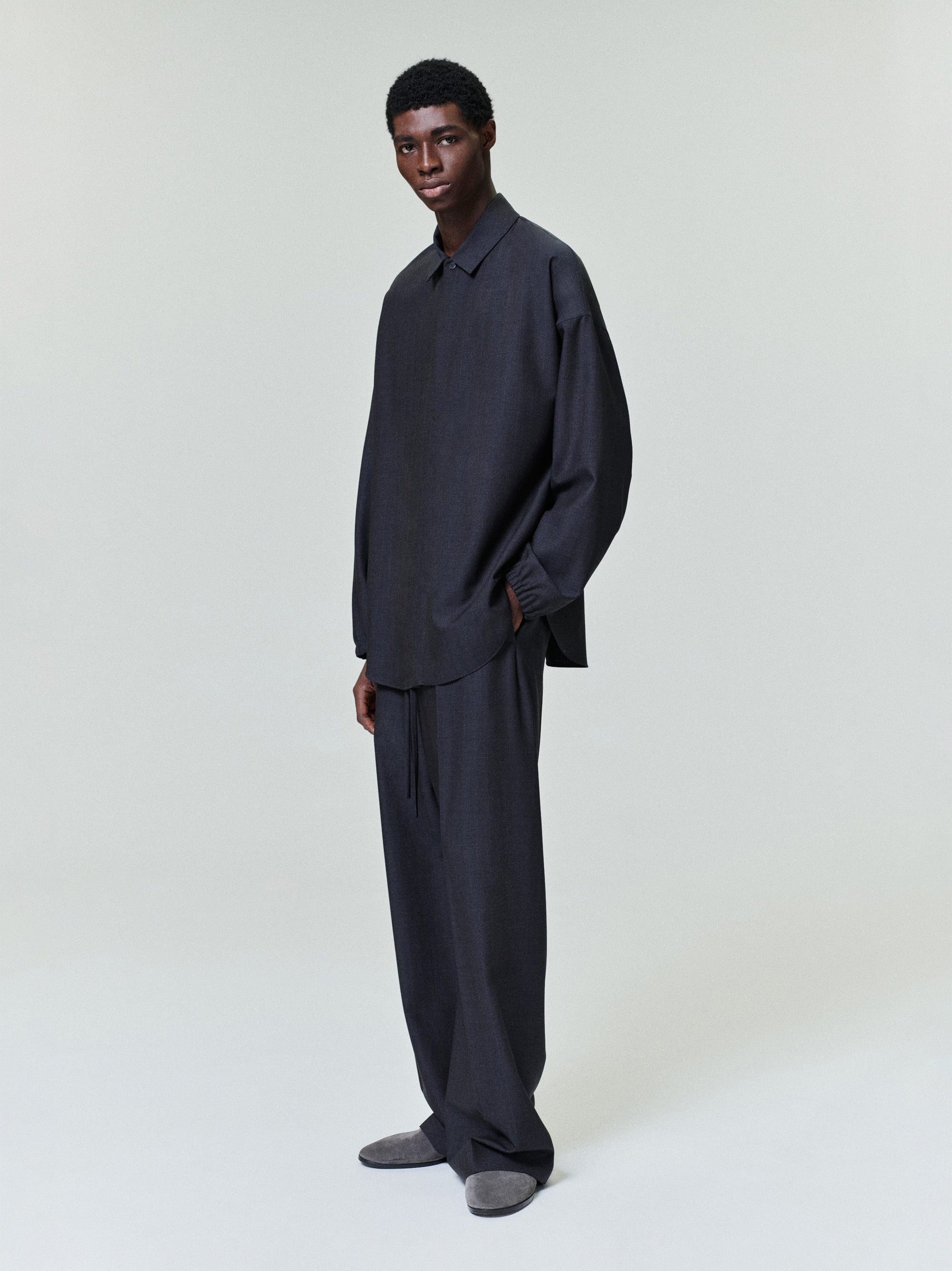 Grey Striped Wool Wide Leg Drawstring Pants Fear of god – Гарантія оригінальності – боковий вид