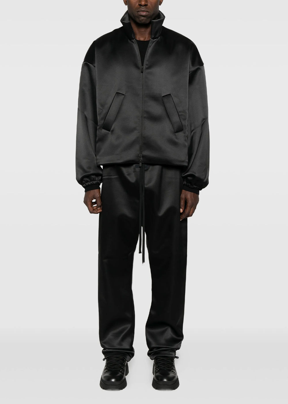Оригінальна Jet Black Bonded Satin Zip Up Bomber Fear of god – вид ззаду