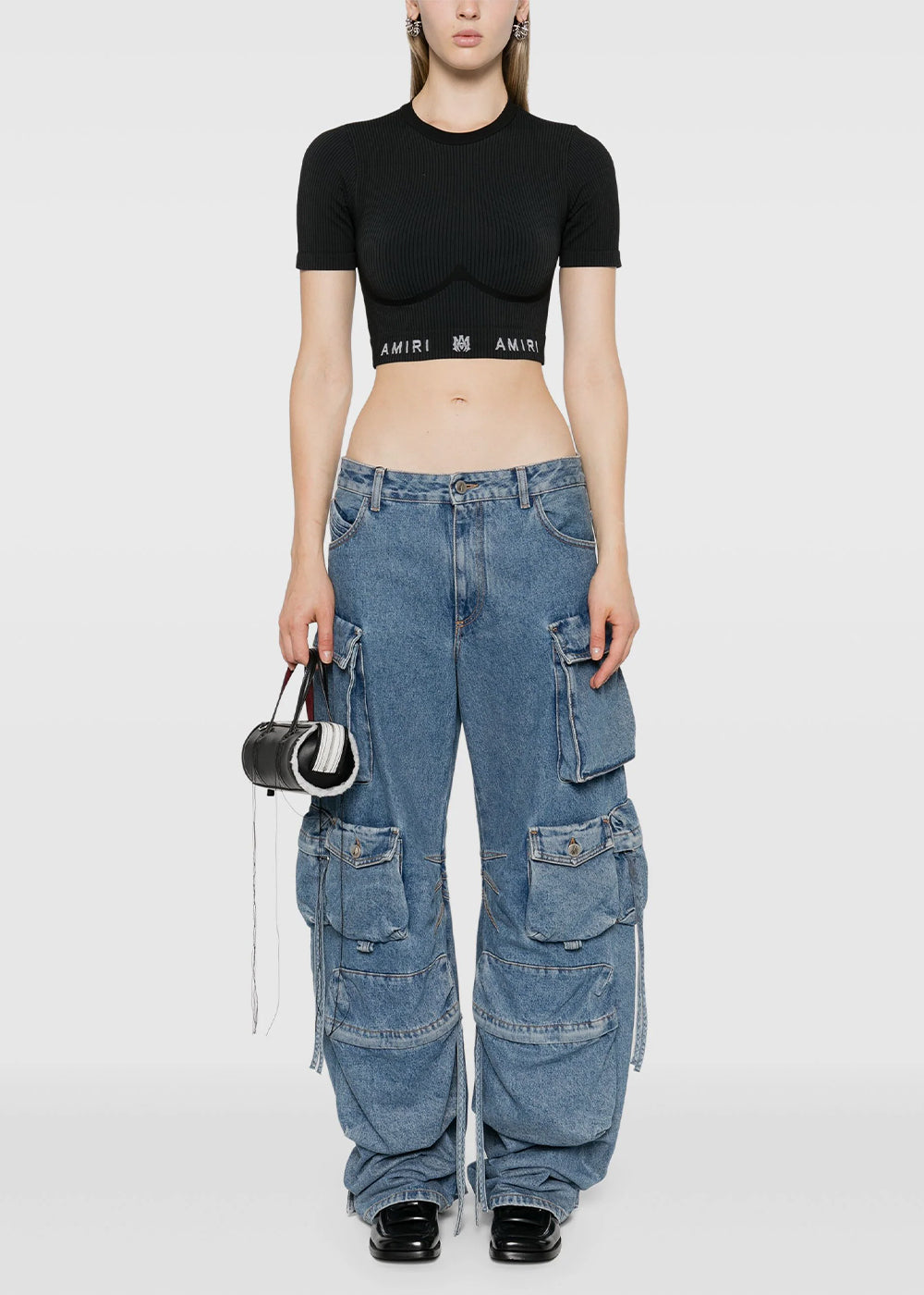 Black Cropped Ribbed Top Amiri – Гарантія оригінальності – вид ззаду