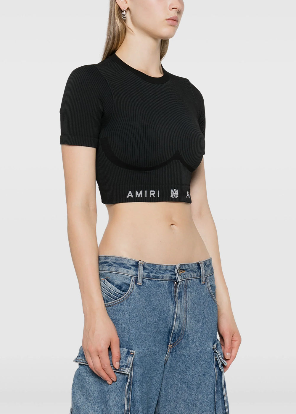Black Cropped Ribbed Top Amiri – Гарантія оригінальності – детальний вид