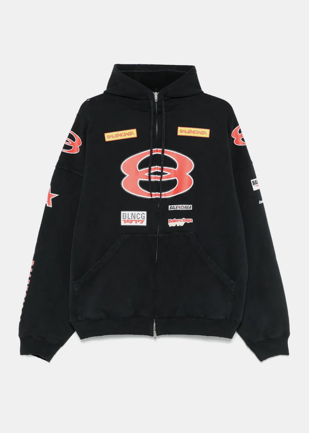 Washed Black Sponsor Logos Large Zip-Up Hoodie Balenciaga – Гарантія оригінальності – боковий вид
