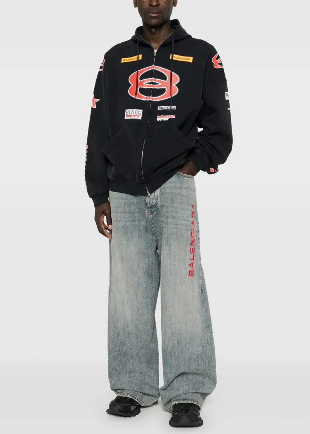 Washed Black Sponsor Logos Large Zip-Up Hoodie Balenciaga – Гарантія оригінальності – вид ззаду