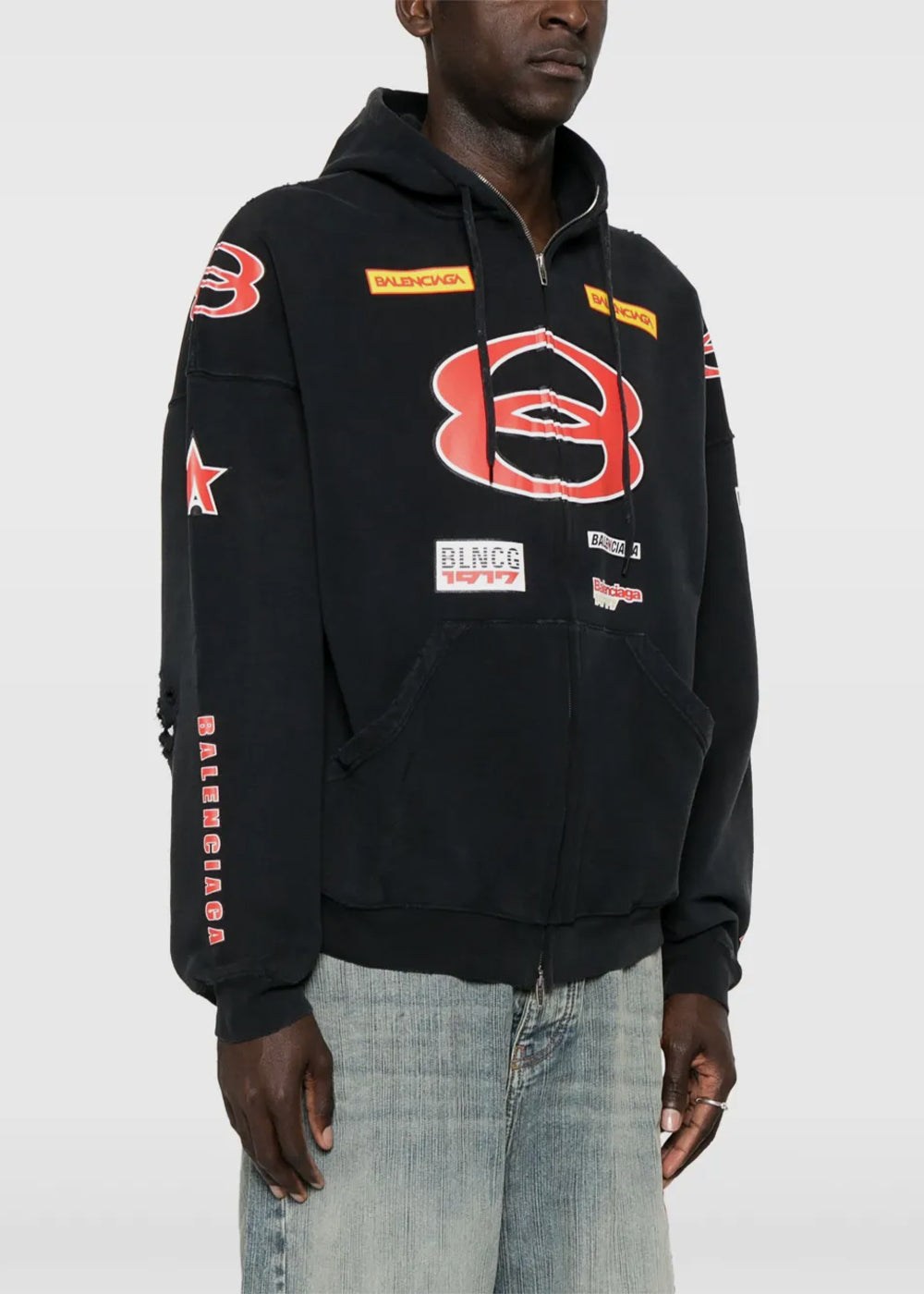 Washed Black Sponsor Logos Large Zip-Up Hoodie Balenciaga – Гарантія оригінальності – детальний вид