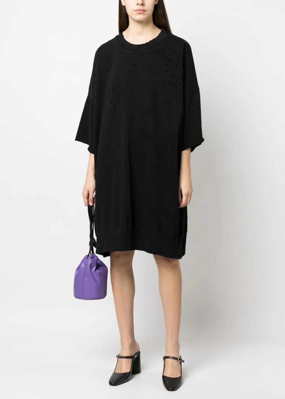 Оригінальна Black Distressed Sweatshirt Dress Maison margiela – вид ззаду