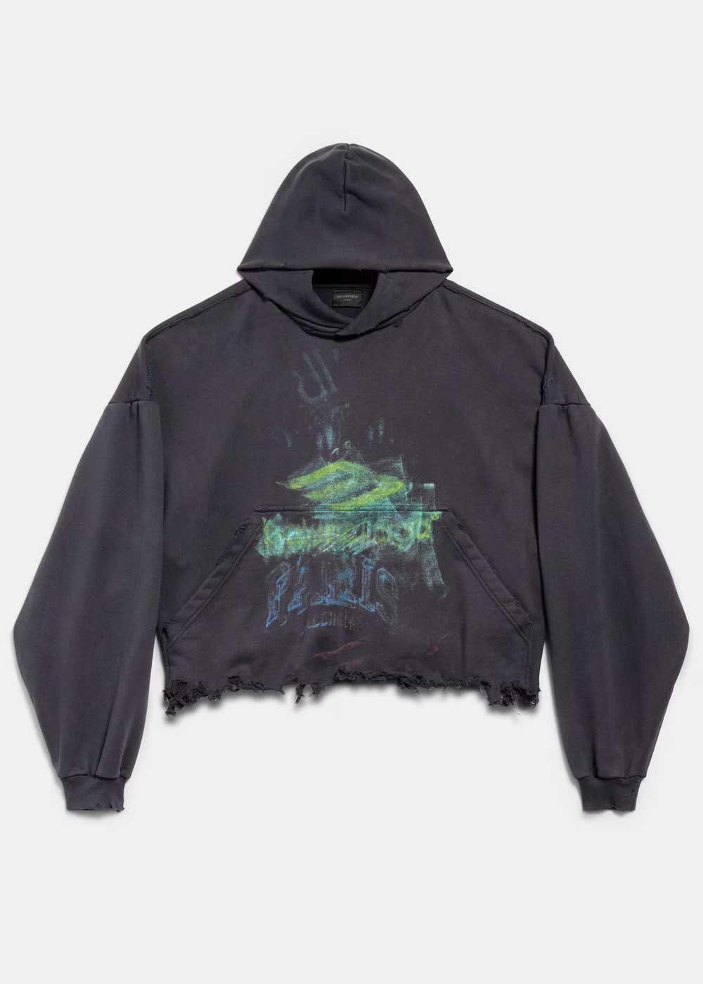 Black Faded Diy Imprint Cropped Hoodie Balenciaga оригінал – Купити в Україні – боковий вид