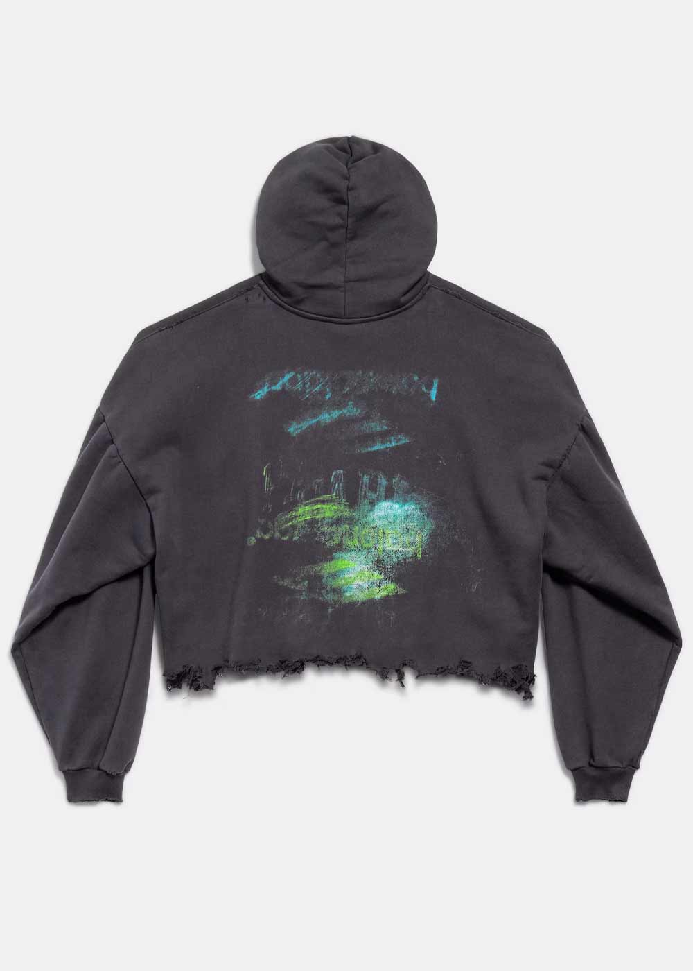 Black Faded Diy Imprint Cropped Hoodie Balenciaga оригінал – Купити в Україні – вид ззаду