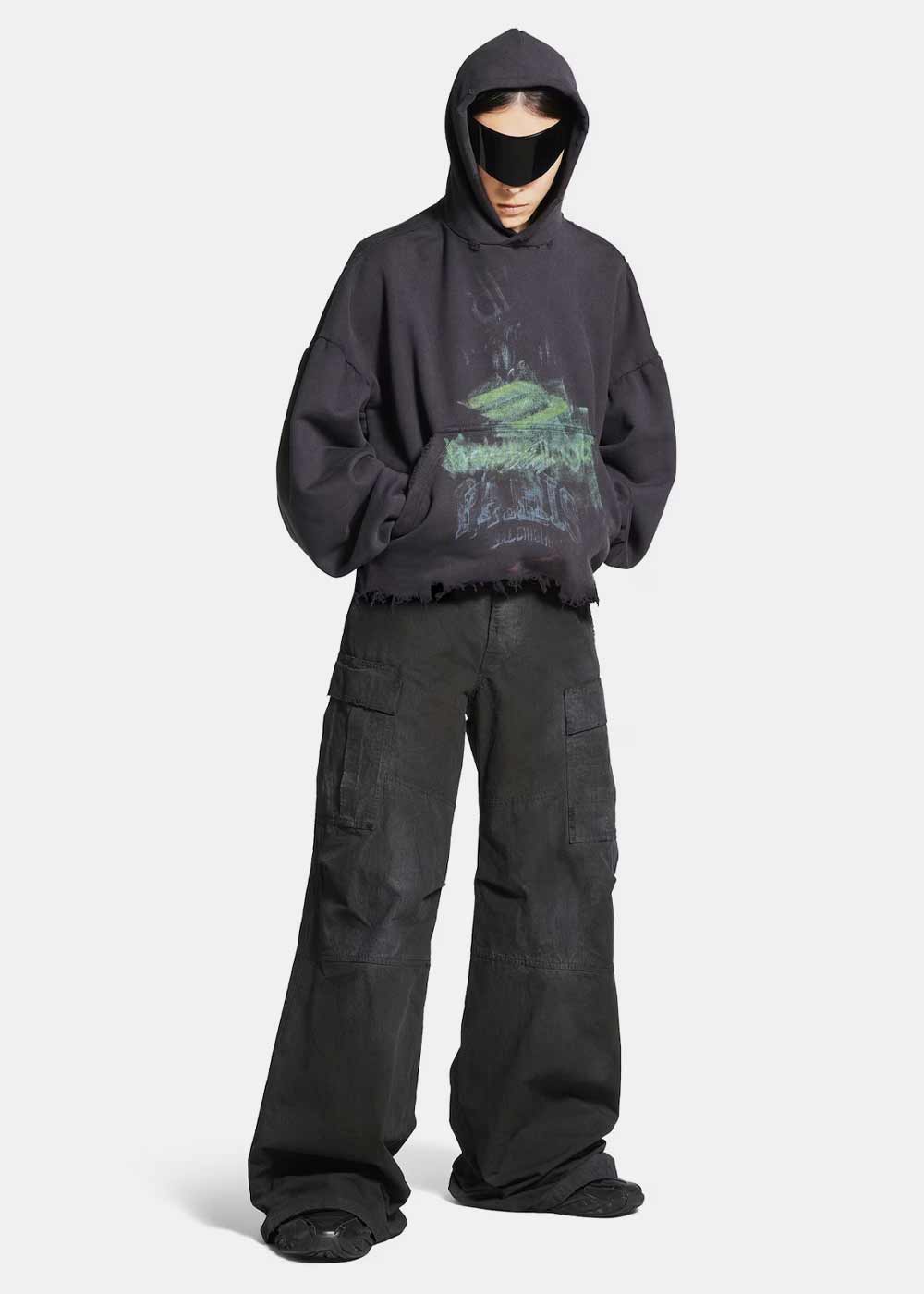 Black Faded Diy Imprint Cropped Hoodie Balenciaga оригінал – Купити в Україні – детальний вид