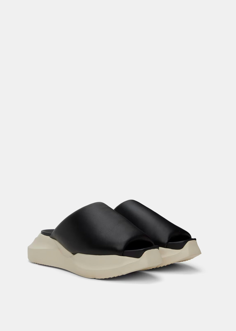 Black Leather Platform Sliders Rick owens – Гарантія оригінальності – вид ззаду