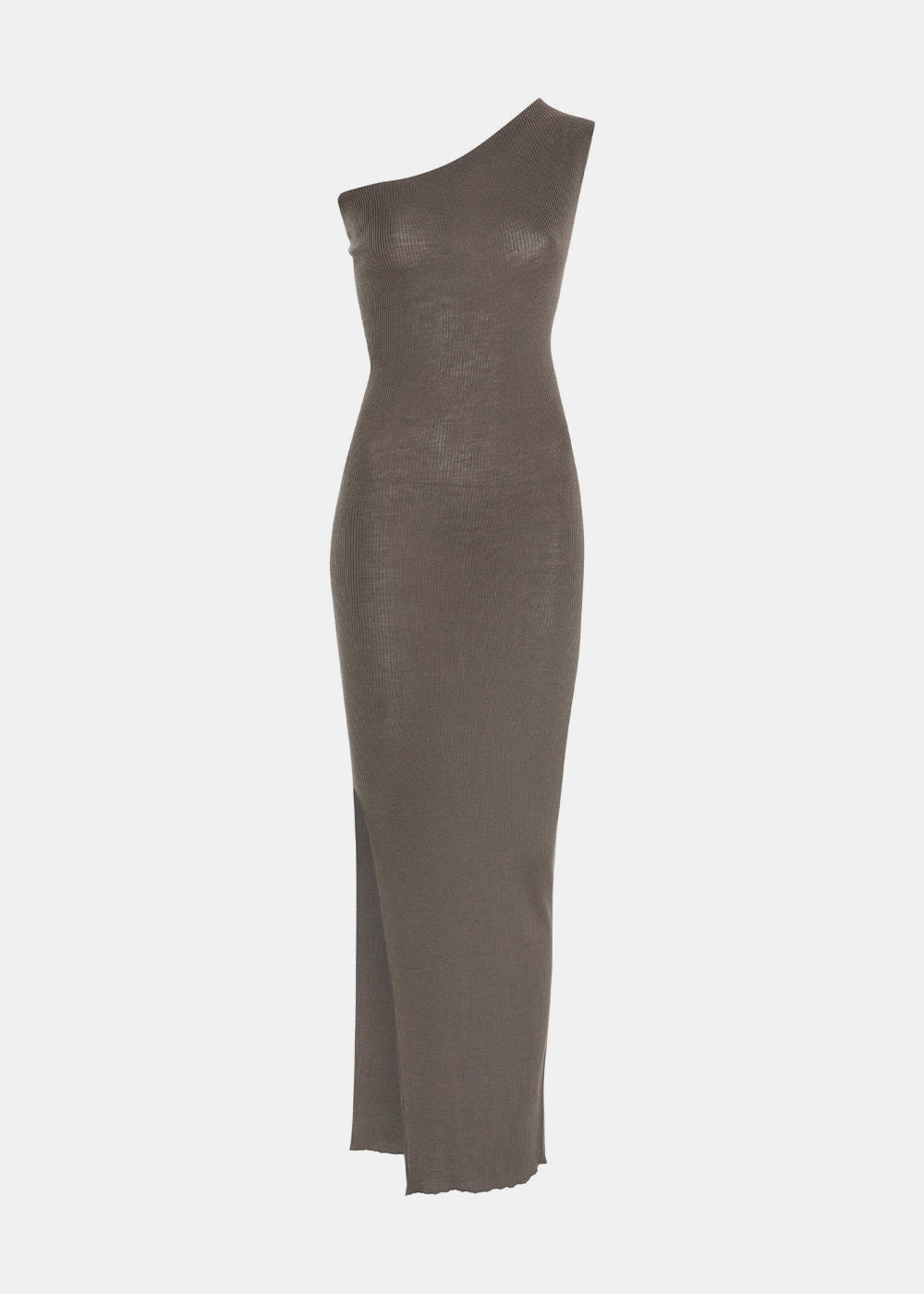 Taupe One-Shoulder Ribbed Maxi Dress Rick owens оригінал – Купити в Україні – боковий вид