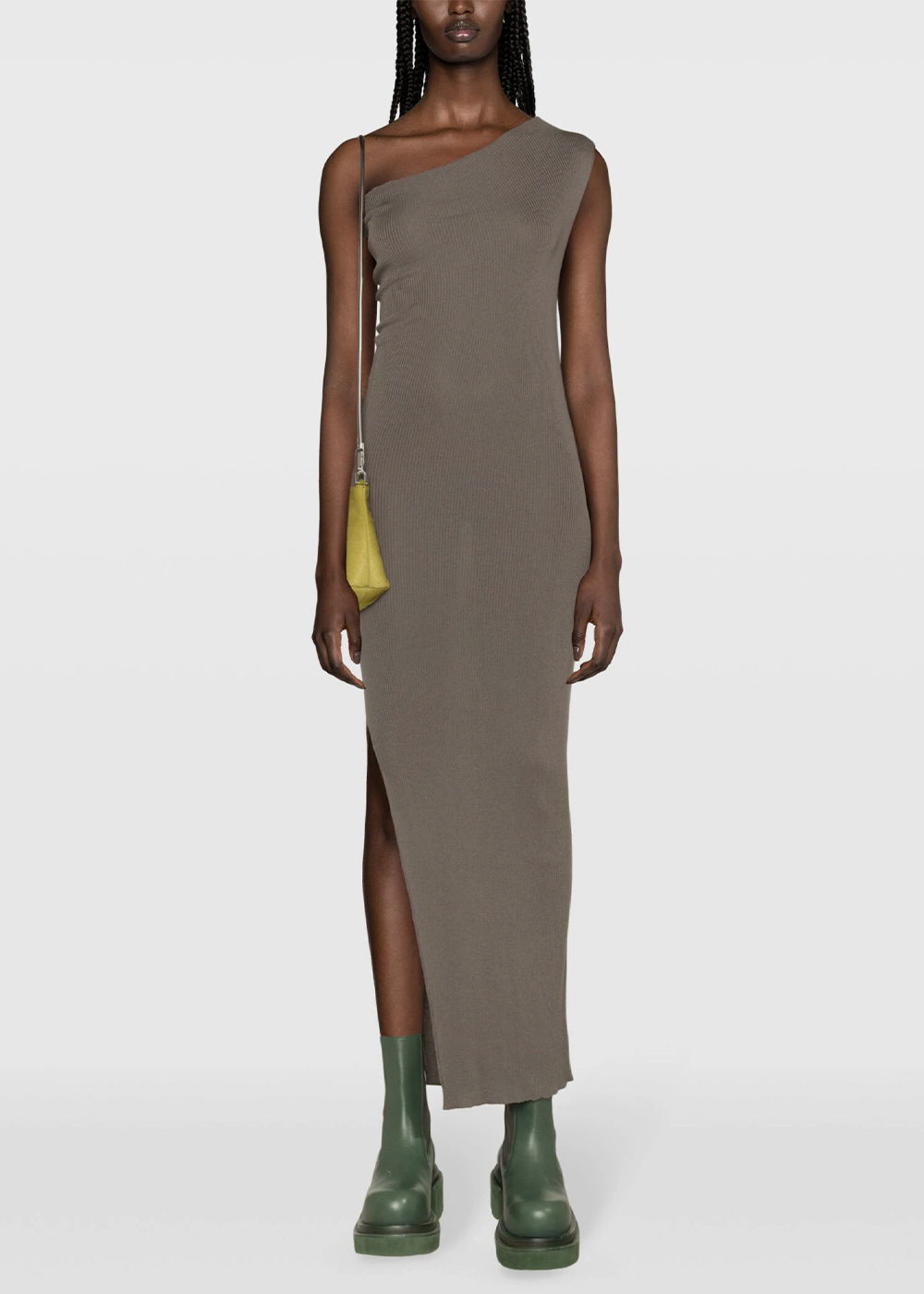 Taupe One-Shoulder Ribbed Maxi Dress Rick owens оригінал – Купити в Україні – вид ззаду