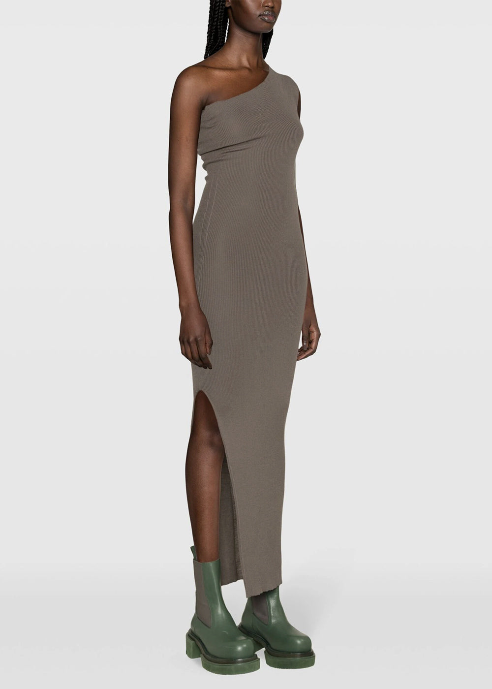 Taupe One-Shoulder Ribbed Maxi Dress Rick owens оригінал – Купити в Україні – детальний вид
